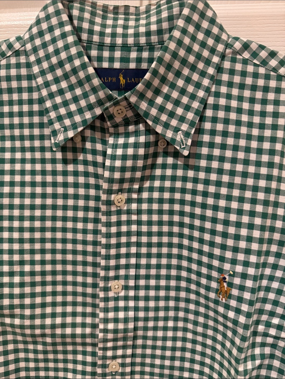 Polo Ralph Lauren Green and White Gingham Oxford Button-Down Shirt